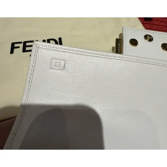 Authentic Fendi FF Logo Continental Wallet White Leather Canvas w/ Dust Bag Gold - Picture 7 of 13